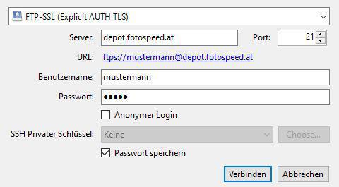 FTP-Server "depot.fotospeed.at" von Fotospeed